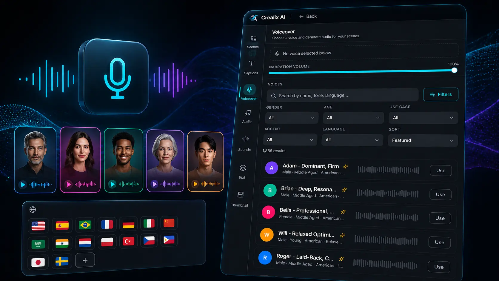 1,800+ voices · 30+ languages
